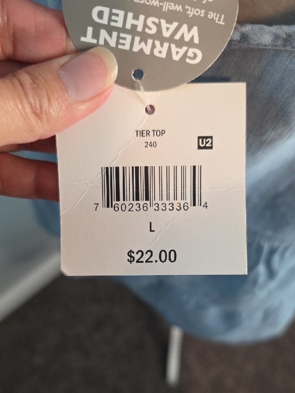 Light Wash Chambray Tiered Halter Blue Tunic / Large - Picture 5 of 5